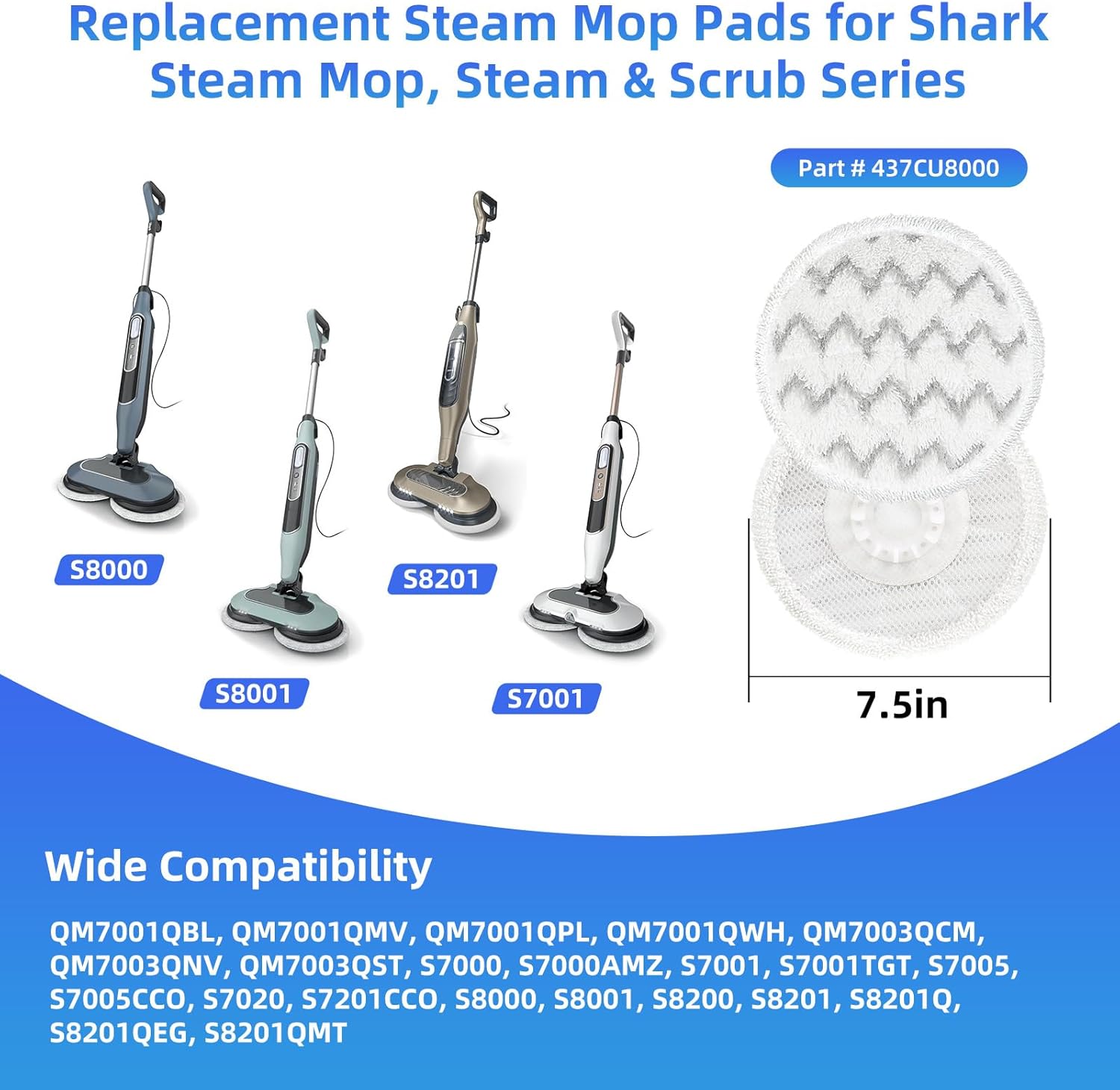 VIEWALL Steam Mop Pads - Replacement for Shark S8000 Series | Soft Washable Dirt Grip - 8 Pack