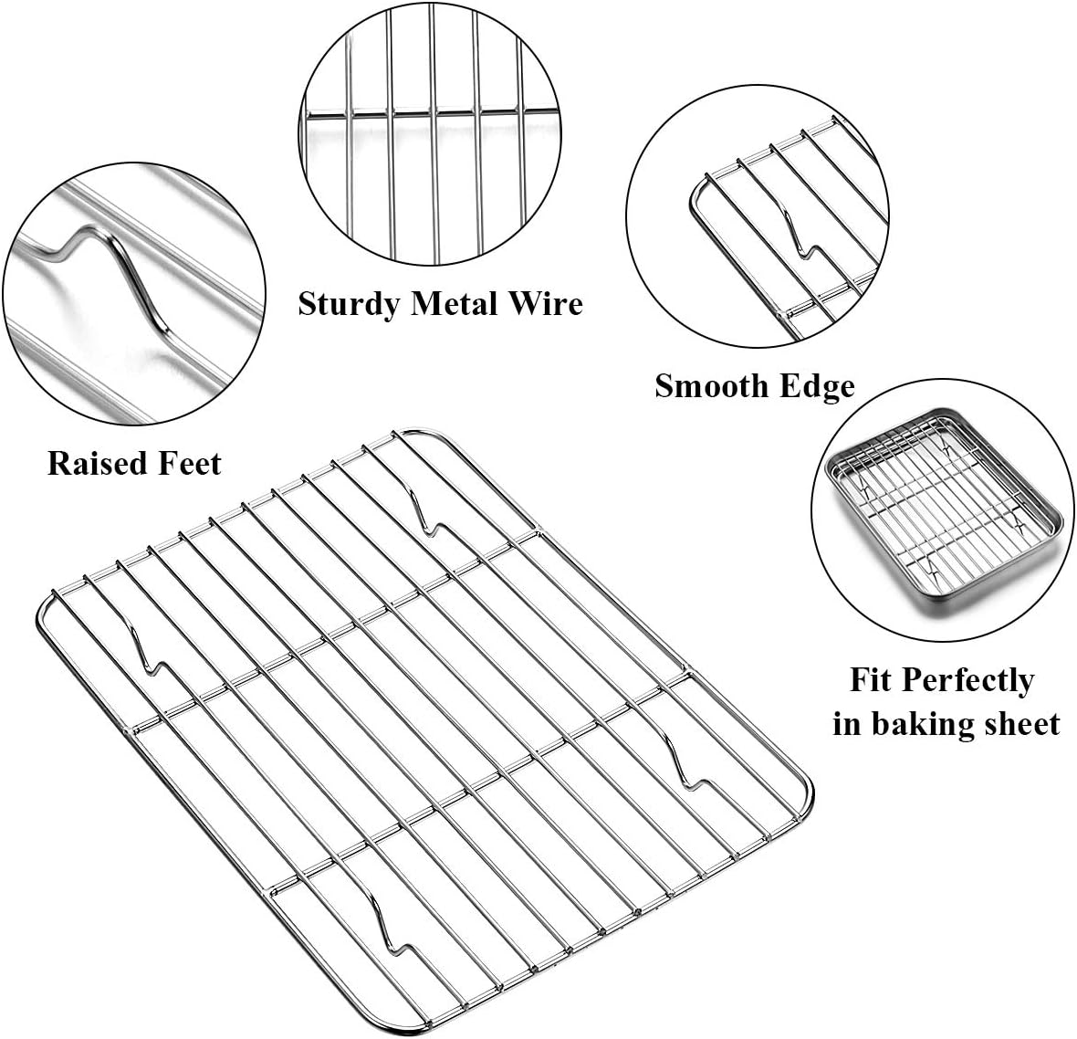 Wildone Baking Sheet Set - Stainless Steel Cookie Pans with Cooling Racks | 2 Sheets & 2 Racks, 9 x 7 x 1 Inch, Non-Toxic & Easy to Clean