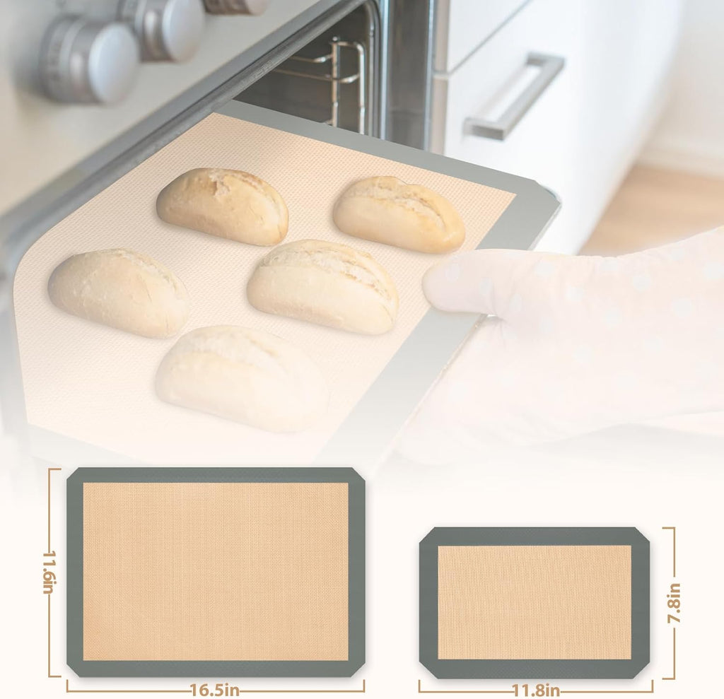 Skiennix Silicone Baking Mats - Non-Stick Baking Sheets for Cookies & Pastries | 3-Piece Set in Grey