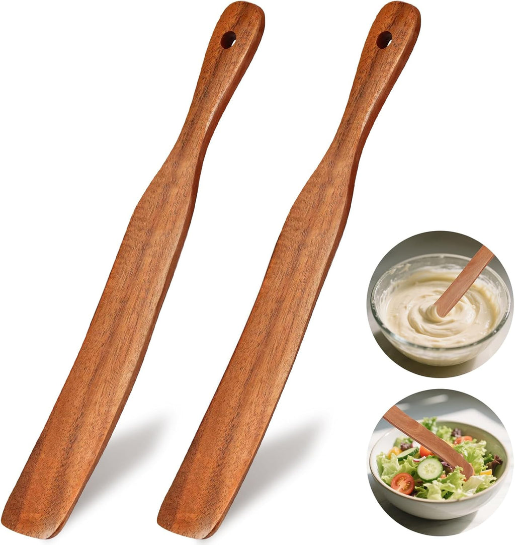 Skiennix 2Pcs Skinny Spurtle Set - Perfect for Sourdough Starter & Mixing | Wooden Kitchen Tools