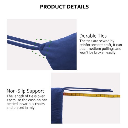 ELFJOY Chair Cushions for Dining Chairs Set of 8 Large Seat Cushions for Office Kitchen Chairs Velvet Soft Chair Pads for Desk Chair with Ties (18"x18" Navy)