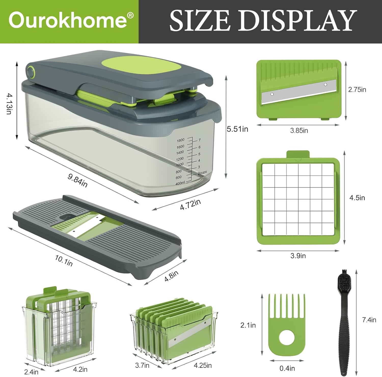 Ourokhome Manual Food Chopper & Mandolin Slicer - 8 Blades for Versatile Vegetable Dicing | Gray