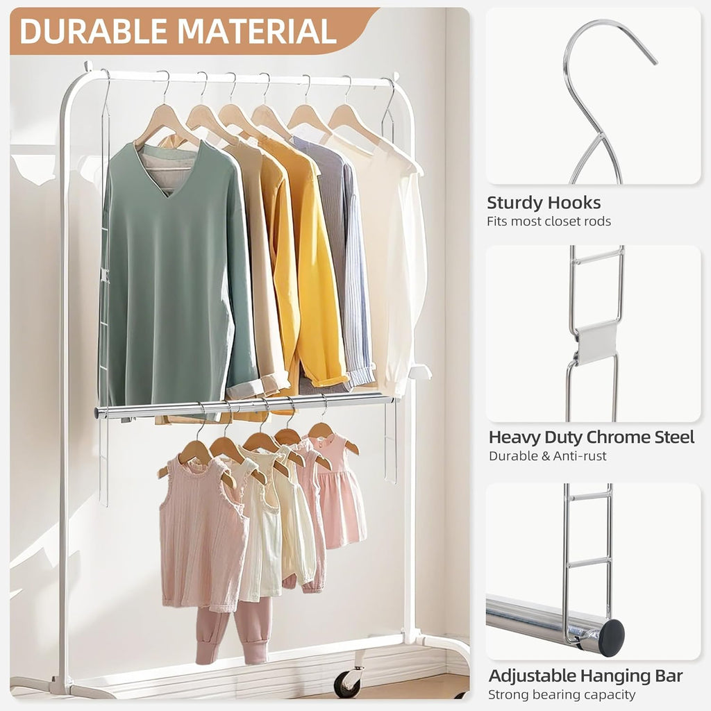 Storage Maniac Adjustable Closet Rod - Space-Saving Hanging Organizer | 2-Pack Chrome, Height & Width Adjustable