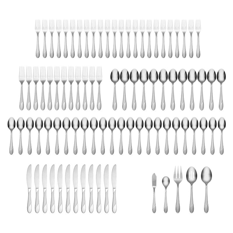 Cambridge Silverware Set, Swirl Sand 89-Piece Flatware Set, Service For 12, 18/0 Stainless Steel, Dishwasher Safe, Flatware Cutlery Sets, Serving Utensils, Knives Spoons And Forks (Silver, 89 Pieces)