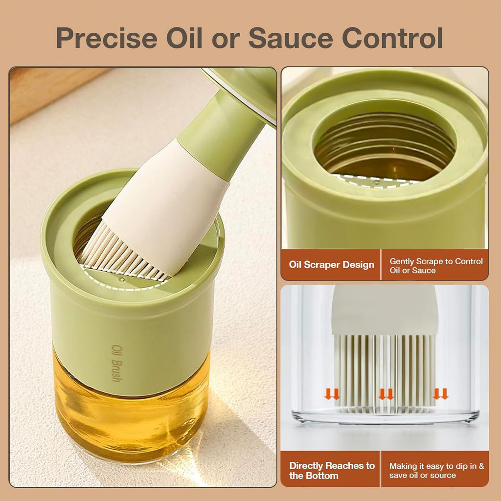 YARRAMATE Oil Dispenser 300ml | Glass Bottle with Heat-Resistant Silicone Basting Brush - Green