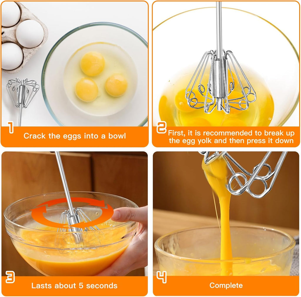 Qukaka Hand Mixer - Stainless Steel Egg Beater & Whisking Tool - 12-Inch Easy Whisk for Cooking