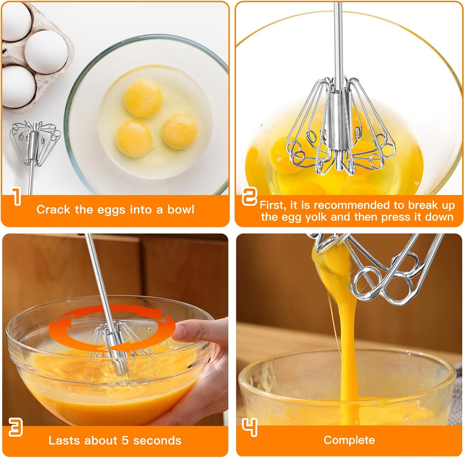 Qukaka Hand Mixer - Stainless Steel Egg Beater & Whisking Tool - 12-Inch Easy Whisk for Cooking