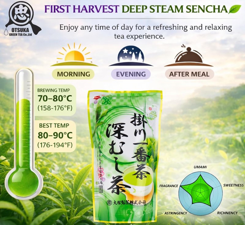 Otsuka Green Tea Co - First Spring Blend Sencha (Kakegawa First Harvest Deep Steamed Japanese Green Tea) 300g - Directly Imported from Kakegawa, Japan