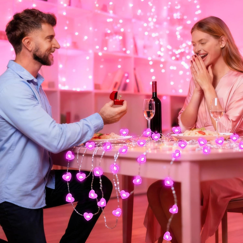 Skiennix 10FT Pink Heart Fairy Lights - Battery Operated LED String Lights with Timer | Waterproof for Indoor/Outdoor Decor