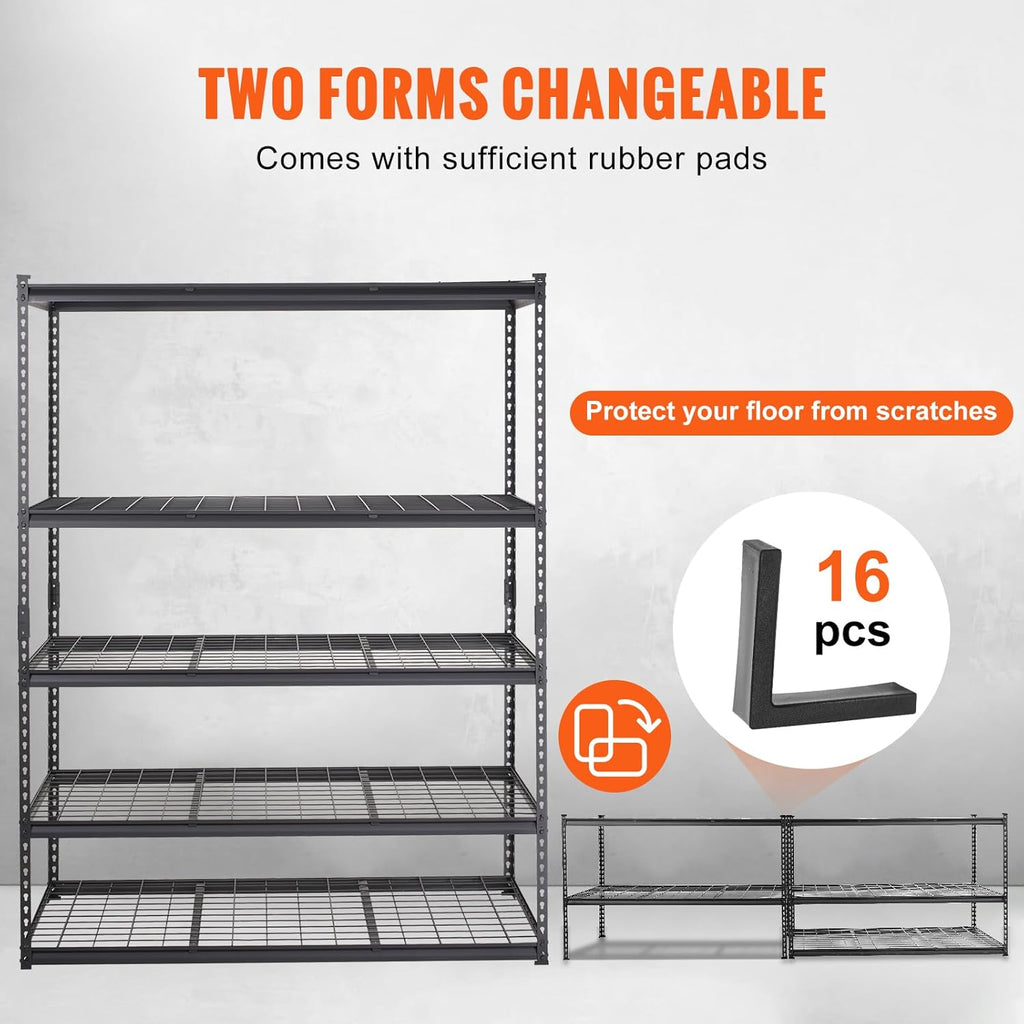 VEVOR 5-Tier Adjustable Storage Shelving Unit - Heavy Duty Metal Organizer Rack | 2000 lbs Capacity, Black, 60" L x 24" W x 78" H