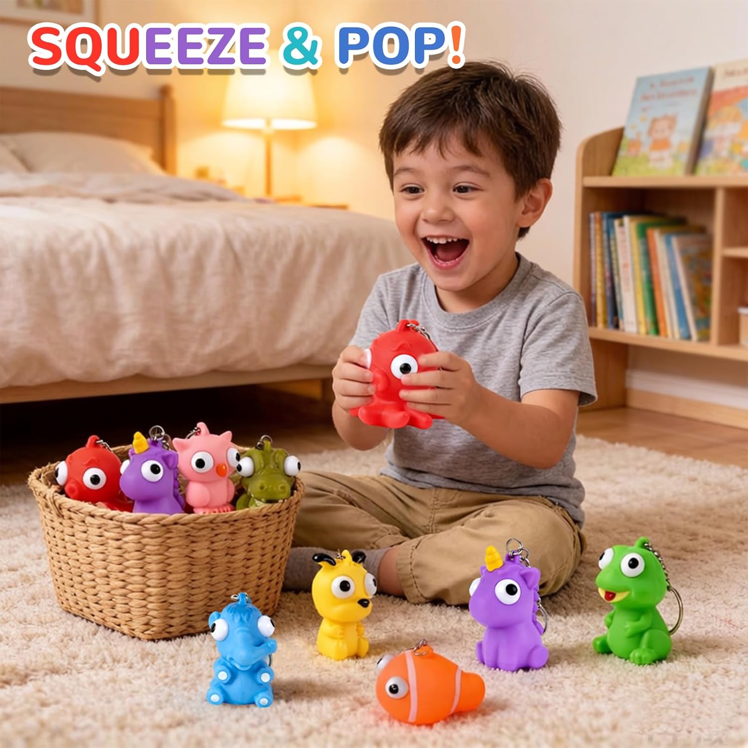 Squishy Toys | 32 Packs Popping Eyes Animal Keychains - Fun Fidget Party Favors for Kids