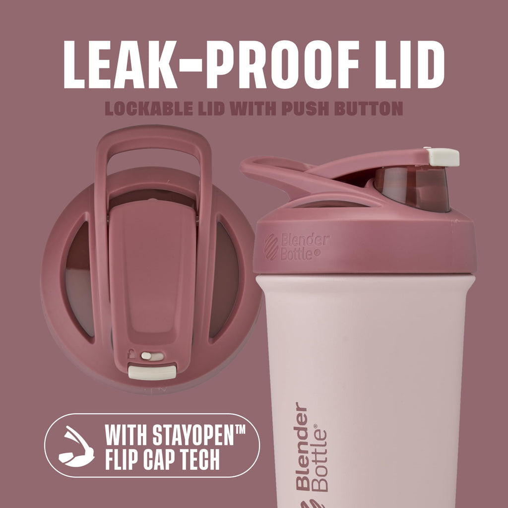 BlenderBottle Sport Sleek Shaker Cup Insulated Stainless Steel Water Bottle with Wire Whisk, 25-Ounce, Red/Tan (Sahara Sunset)