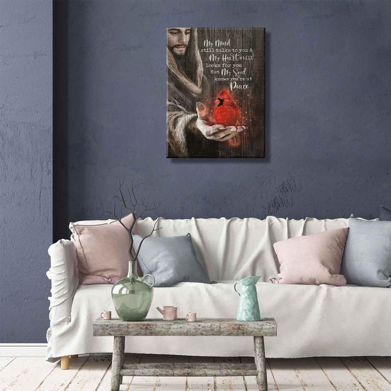 Jesus Cardinal Canvas Wall Art God Christian Decor Red Birds Cardinal Pictures Wall Decor Dining Room Bedroom Office Church Prayer Room Poster Prints Painting Artwork Home Decorate