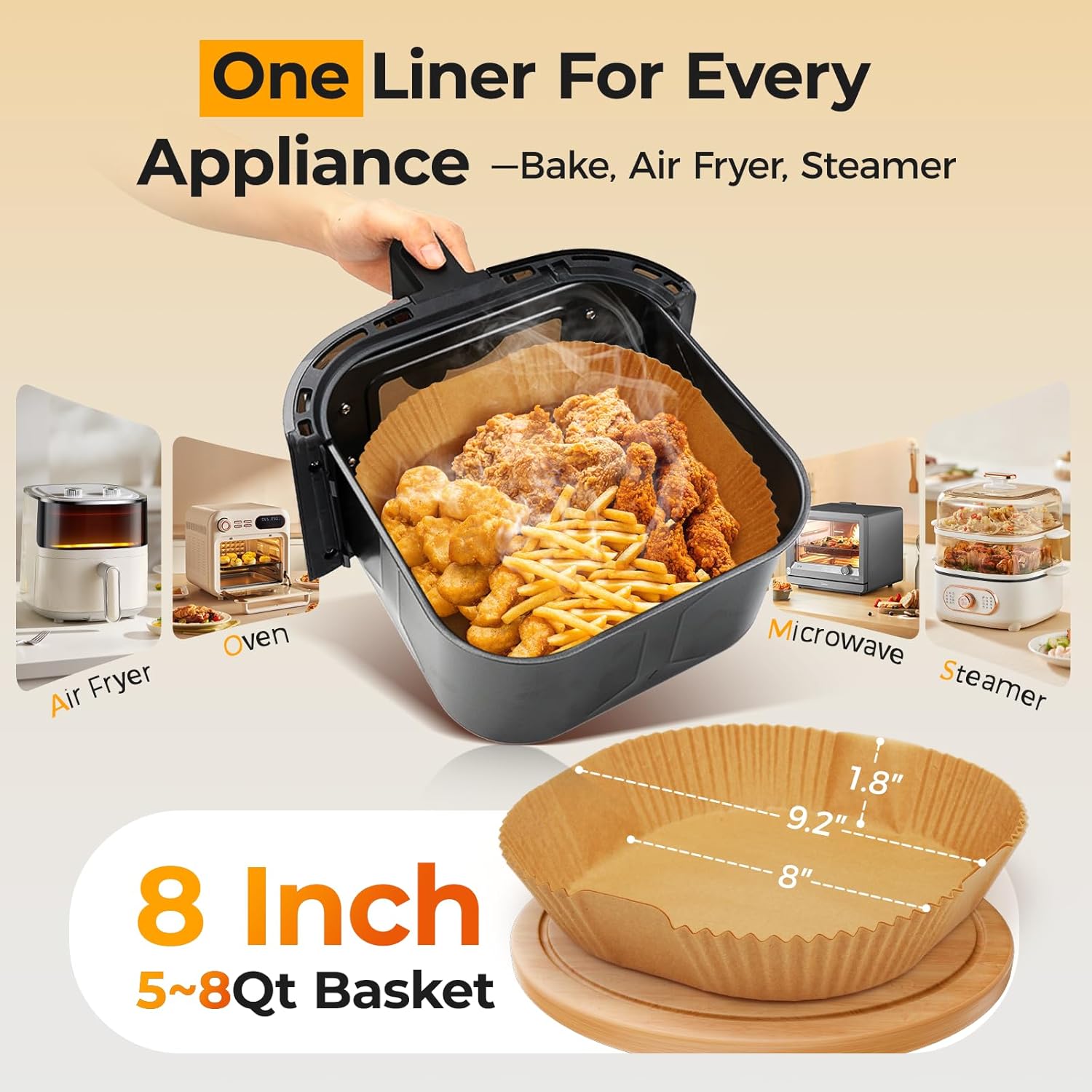 Vailnd Air Fryer Liners - 305 PCS Unbleached Disposable Paper Liners | 8" Square for 5-8 QT Air Fryers