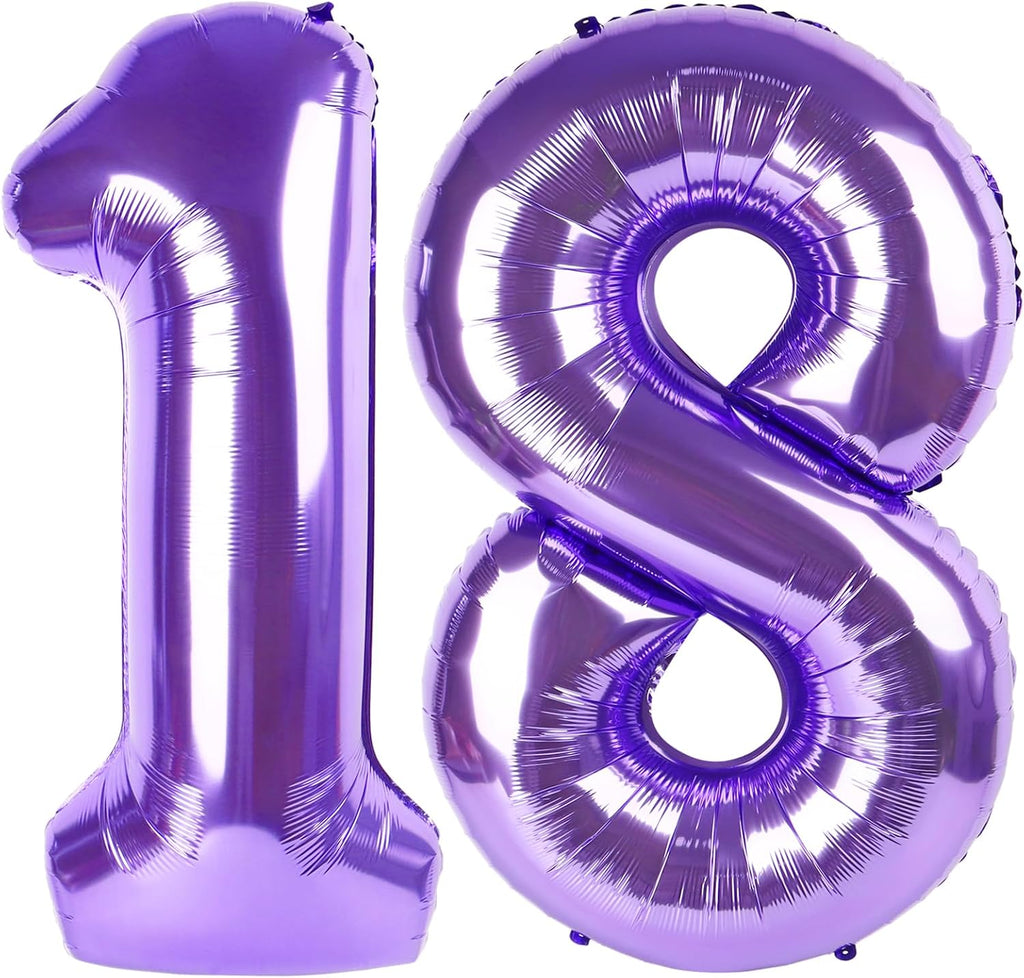 Purple Number 18 Balloon - 40 Inch 18th Birthday Decoration for Girls & Boys Party Supplies