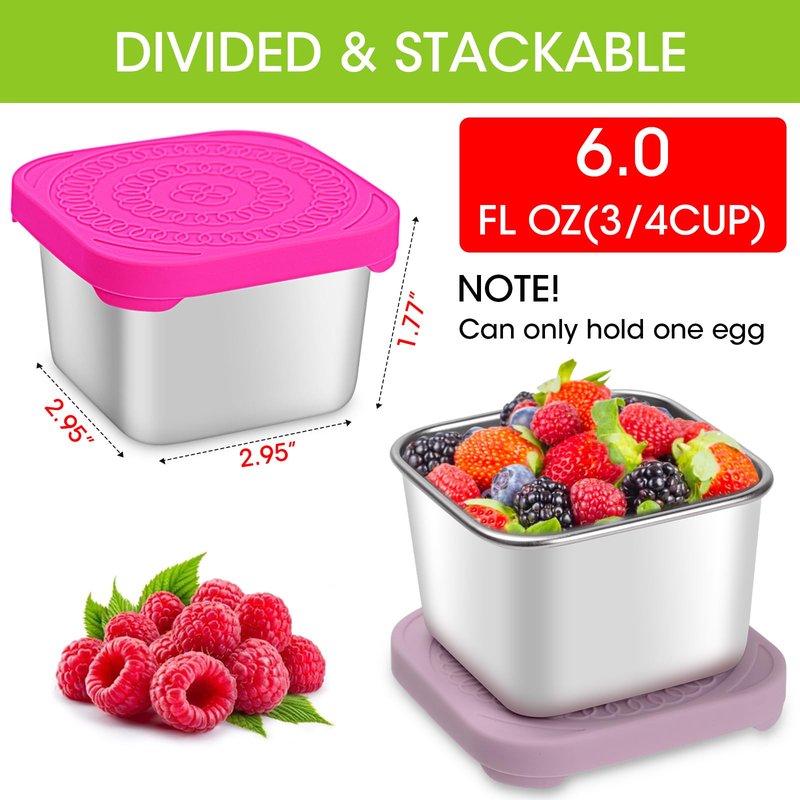 Haldane 4-Pack 6oz Stainless Steel Snack Containers for Kids Toddlers, Leak-Proof Bento Boxes with BPA-Free Silicone Lids, Reusable Food Storage Lunch Boxes for Daycare School Travel Picnic