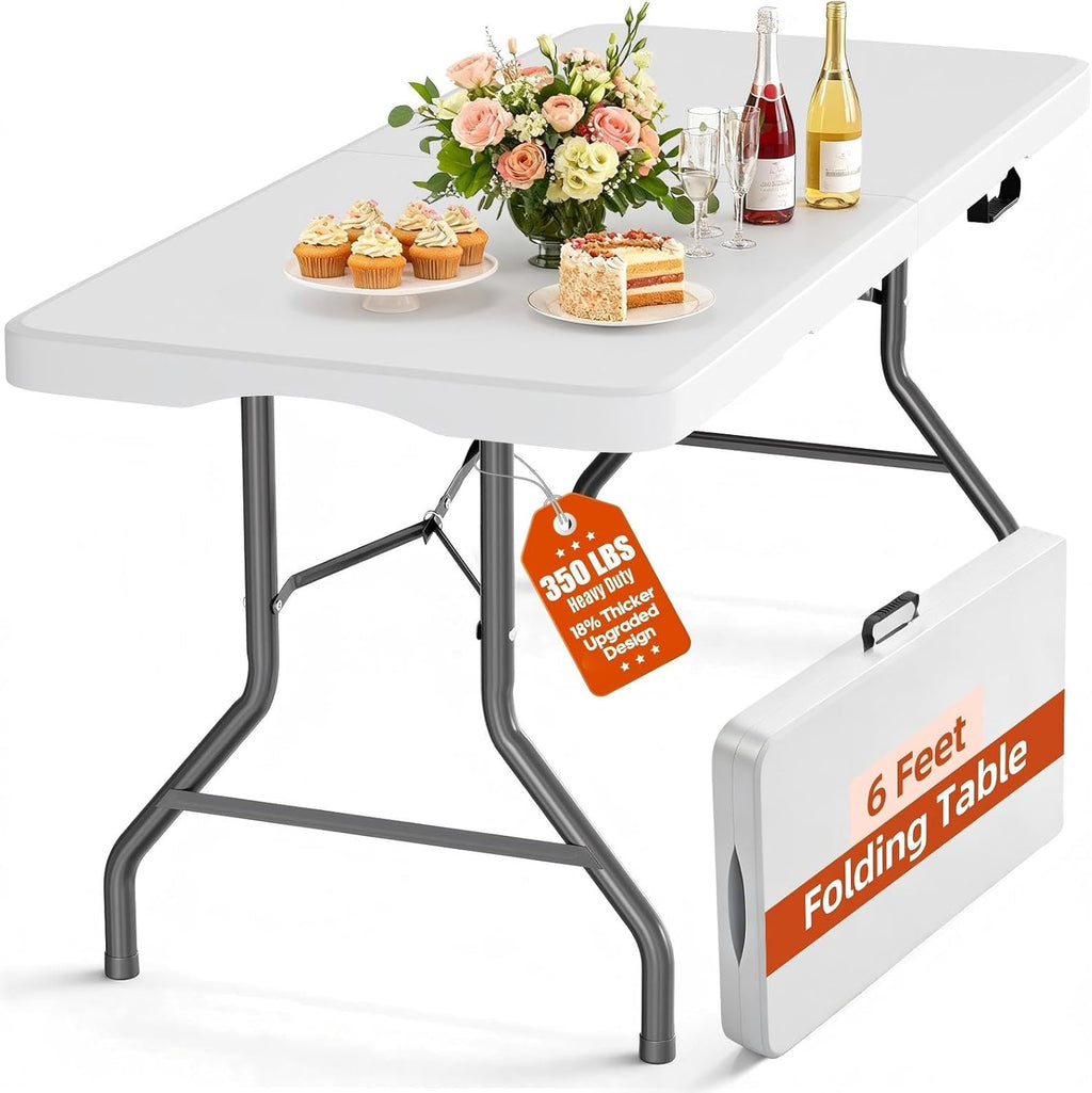 Skiennix 6FT Folding Table - Heavy Duty Waterproof HDPE Top | Portable & Foldable with Handle, 350 LBS Capacity