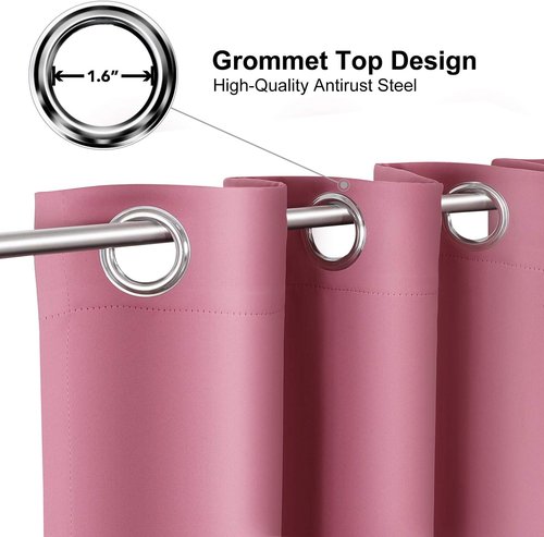 ChrisDowa Grommet Room Darkening Curtains - Thermal Insulated Blackout Panels, Pink, 52W x 54L