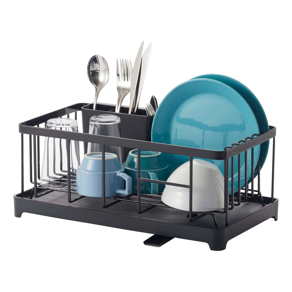 YAMAZAKI Home Tower Wire Dish Drainer Rack with Removable Drainer Tray with Drainage Spout, Utensils Holder - Steel -