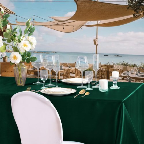 Horbaunal 4 Pack Dark Green Satin Tablecloth 60 x 102 Inches Rectangle Satin Table Cover Bright Silky Table Cloth Smooth Table Decoration for Wedding Party Banquet