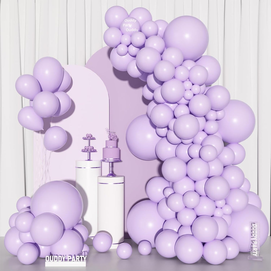 Ouddy Pastel Purple Balloon Set - 129 Pcs in Various Sizes | 6 Pcs 18” Lavender Balloon Arch Kit for Parties