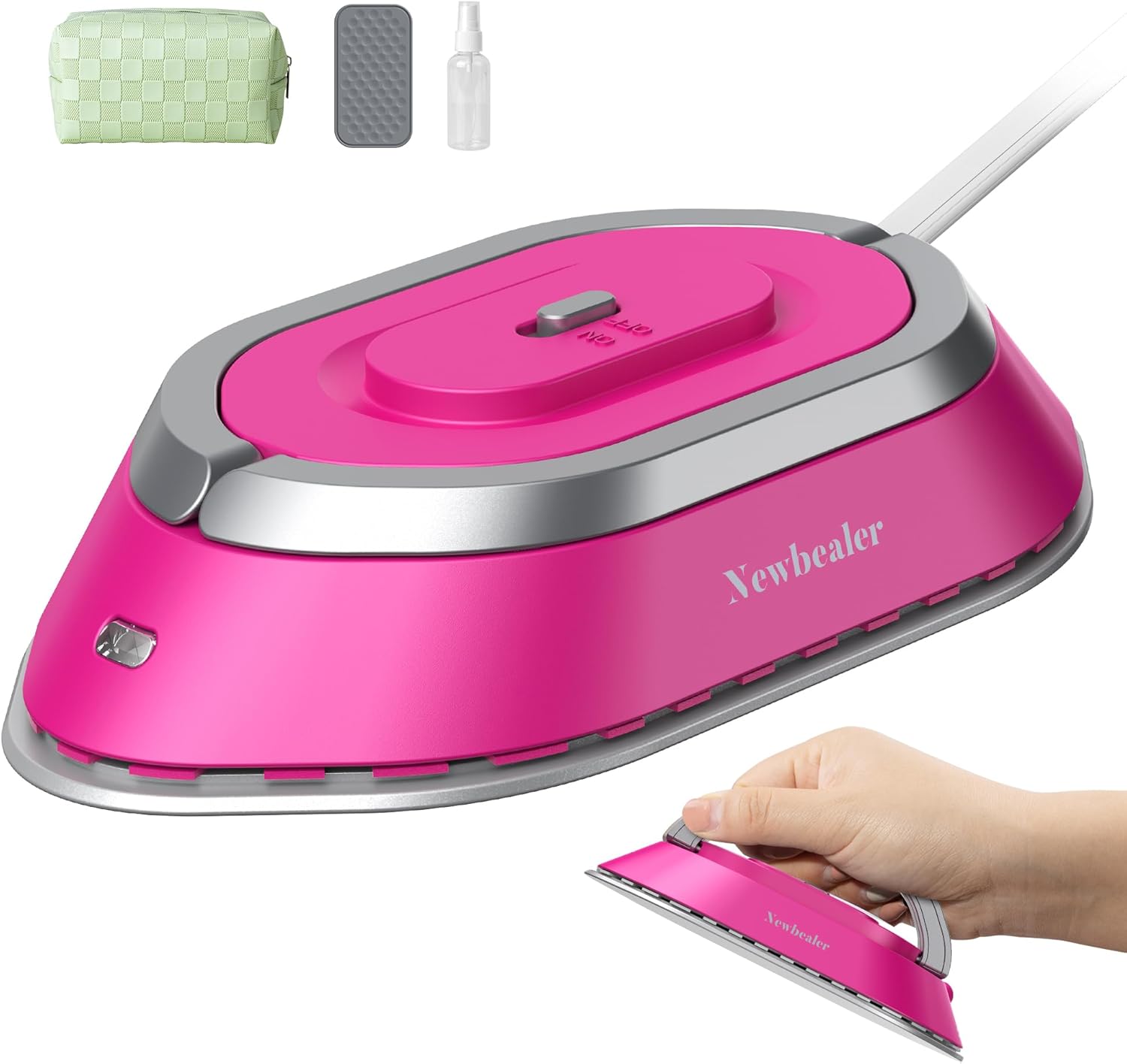Newbealer Travel Iron - Mini Dry Iron with Global Voltage, 100-240V, 300W, Non-Stick Soleplate, Hot Pink