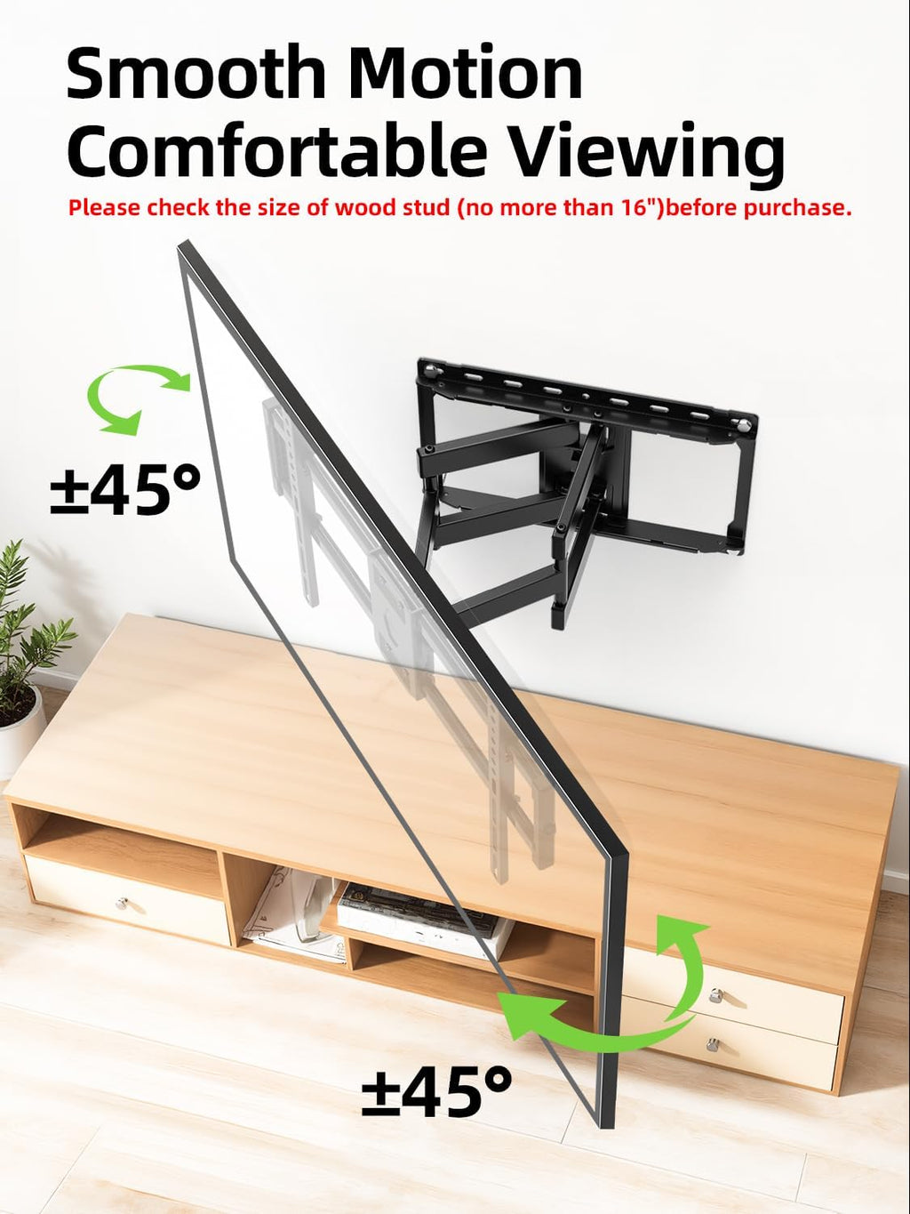 USX Mount Full Motion TV Wall Mount - Fits 42-90 Inch Flat Screen TVs | Dual Swivel & Tilt, Holds Up to 132lbs