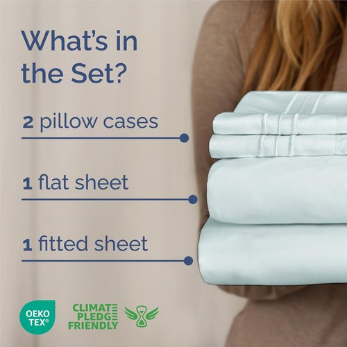 King Size 4-Piece Sheet Set - Ultra-Soft Cooling Bed Sheets | Hotel Luxury Bedding - Ice Blue