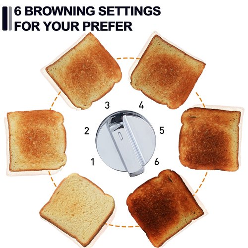 CUSIMAX Stainless Steel 2 Slice Toaster with LED Display, Extra-wide Slots, 6 Browning Settings, Cancel/Bagel/Defrost, Removable Crumb Tray, Black