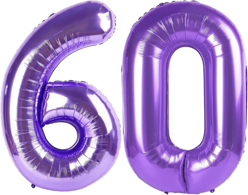 Purple Number 60 Balloon - 40 Inch Giant Foil Balloon for 60th Birthday Party Decorations