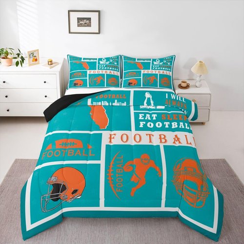 Erosebridal Football Comforter Set for Football Fan Twin,Sports Bedding Set for Kids Boys Girls,Rugby Down Comforter,Ball Patchwork Reversible Bed Set with 1 Pillowcase for Bedroom