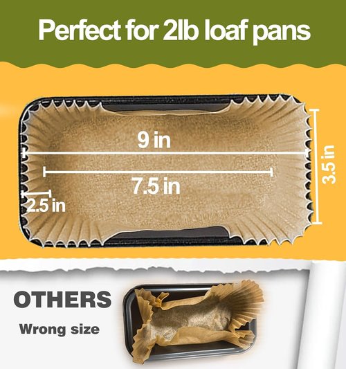 Loaf Pan Liners - 125 Pcs Non-Stick Parchment Paper for Baking | Fits 9x5 Bread Pans