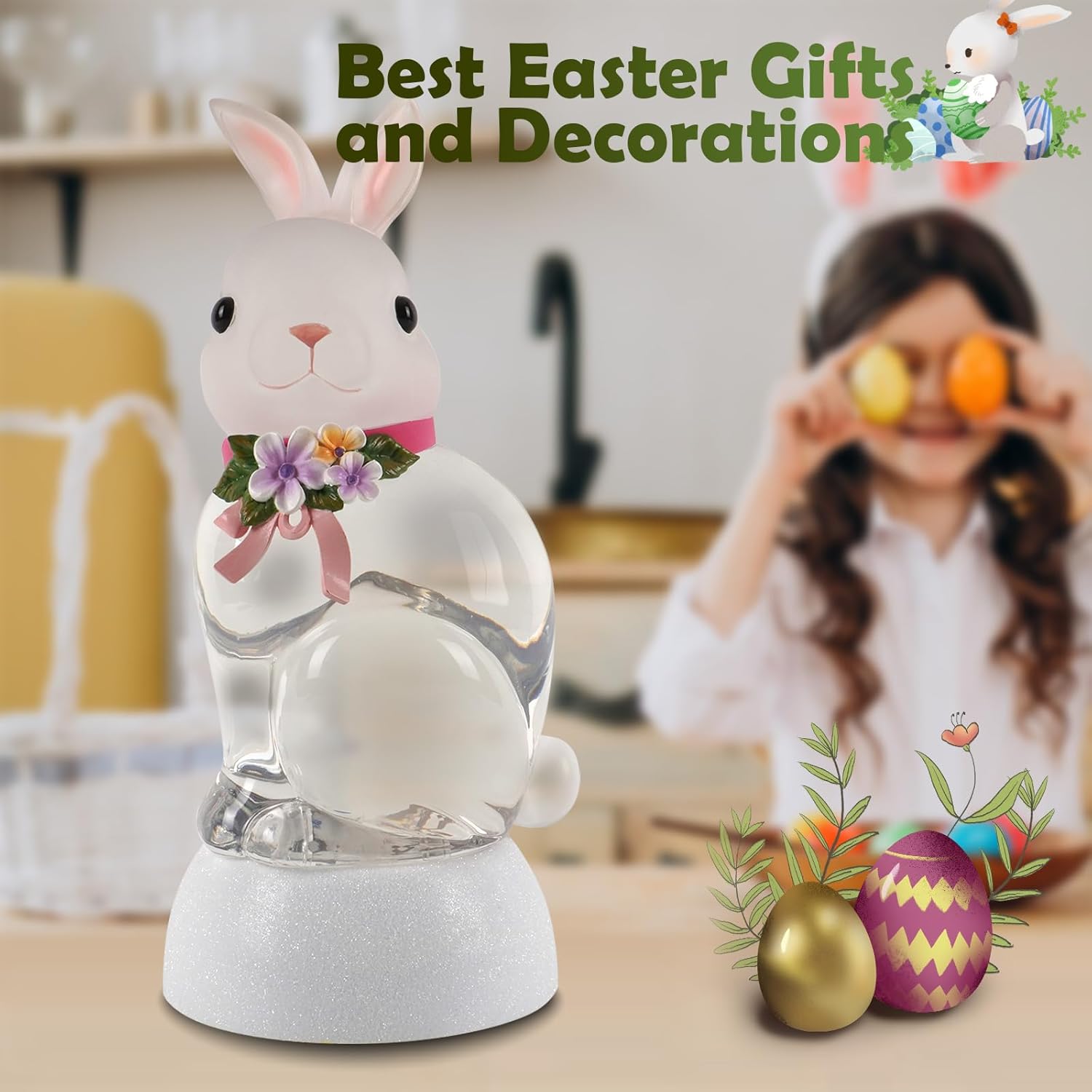 Spring Rabbit Snow Globe Lantern - Glittering Bunny Decor with 6-Hour Timer | USB & Battery Powered
