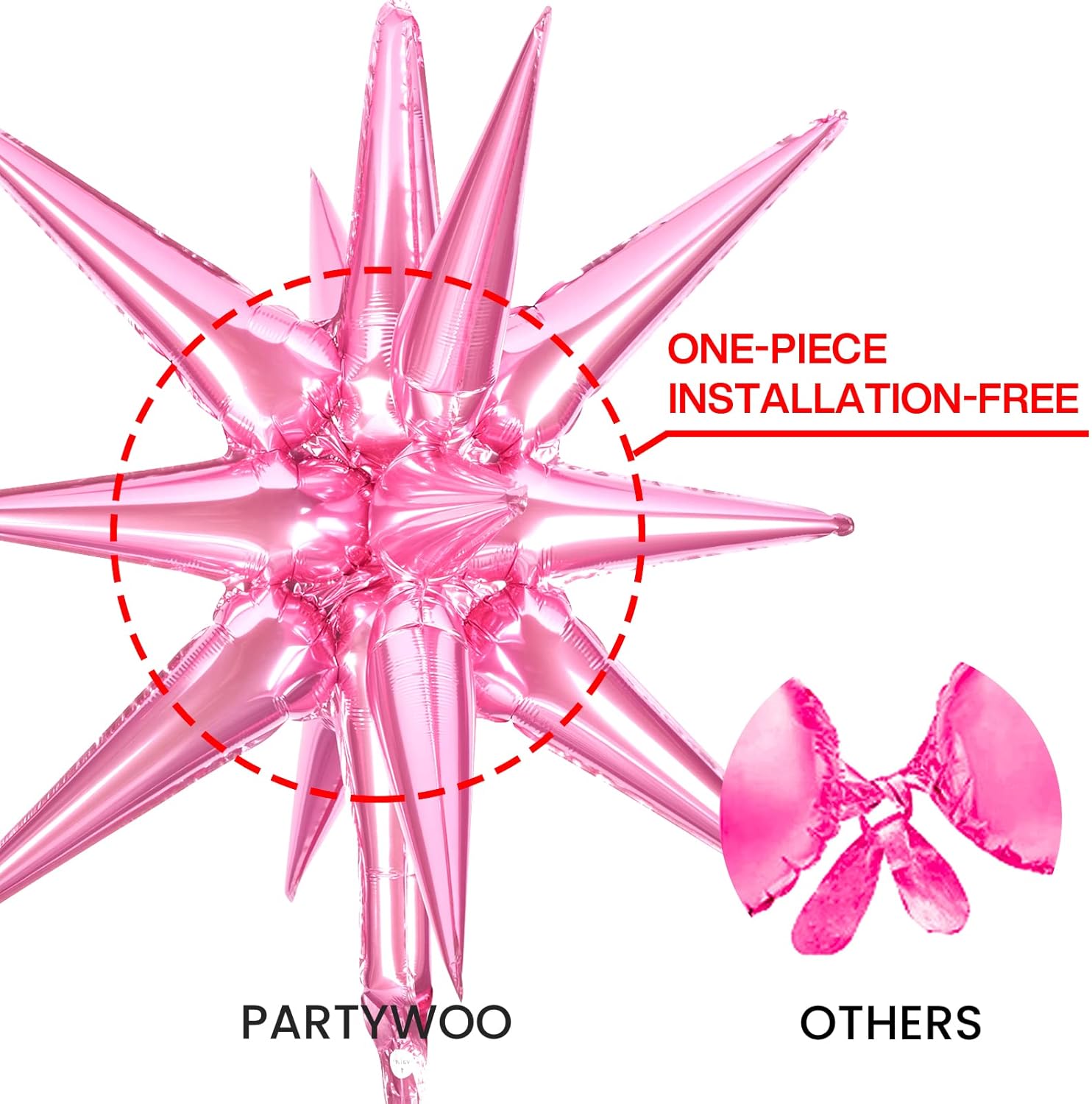 PartyWoo Pink Star Foil Balloons - 6 Different Sizes | 22-Inch Mylar Balloons for Birthday & Gender Reveal Decor