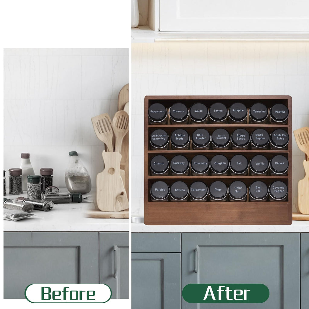 FifanQiQi Bamboo Tiered Spice Rack Organizer for Cabinet,Wooden Seasoning Rack for Countertop, Cupboard, Pantry, Kitchen (Spice Jars Included)