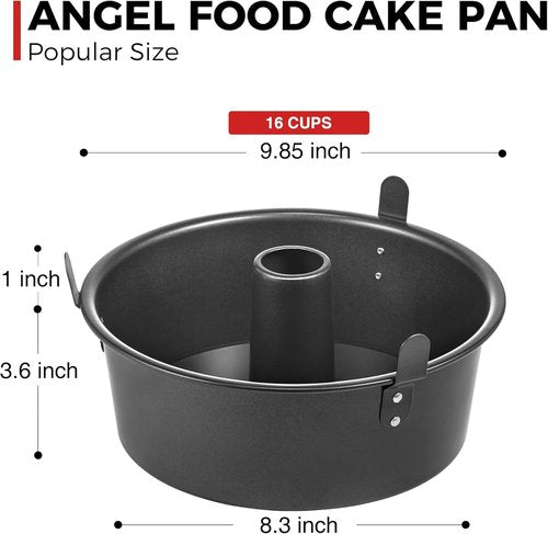 HONGBAKE 10-Inch Angel Food Cake Pan - Nonstick Removable Bottom Chiffon Cake Mold, Heavy Duty Dark Grey