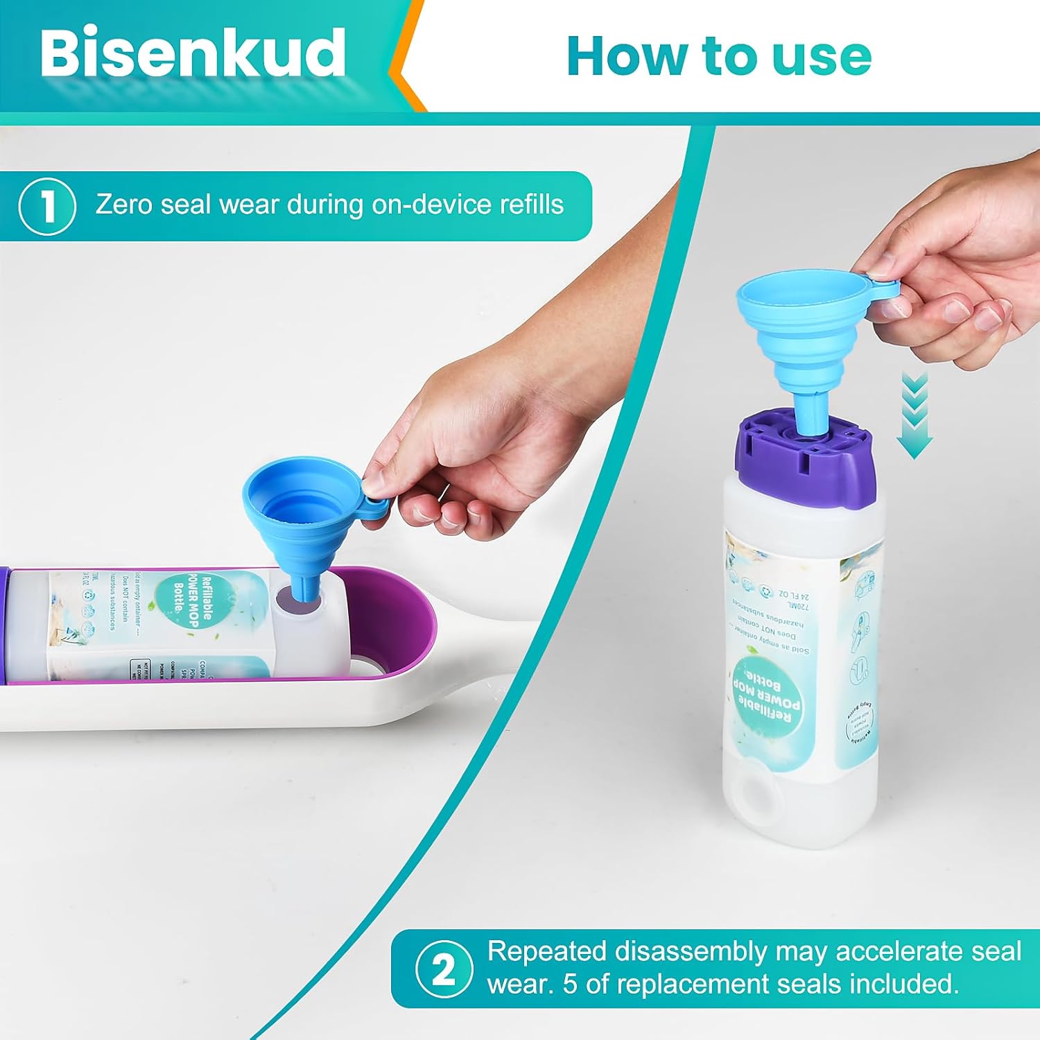 Skiennix Refillable Bottle for Swiffer® Power Mop™ - 720ML Leak-Resistant Solution Container