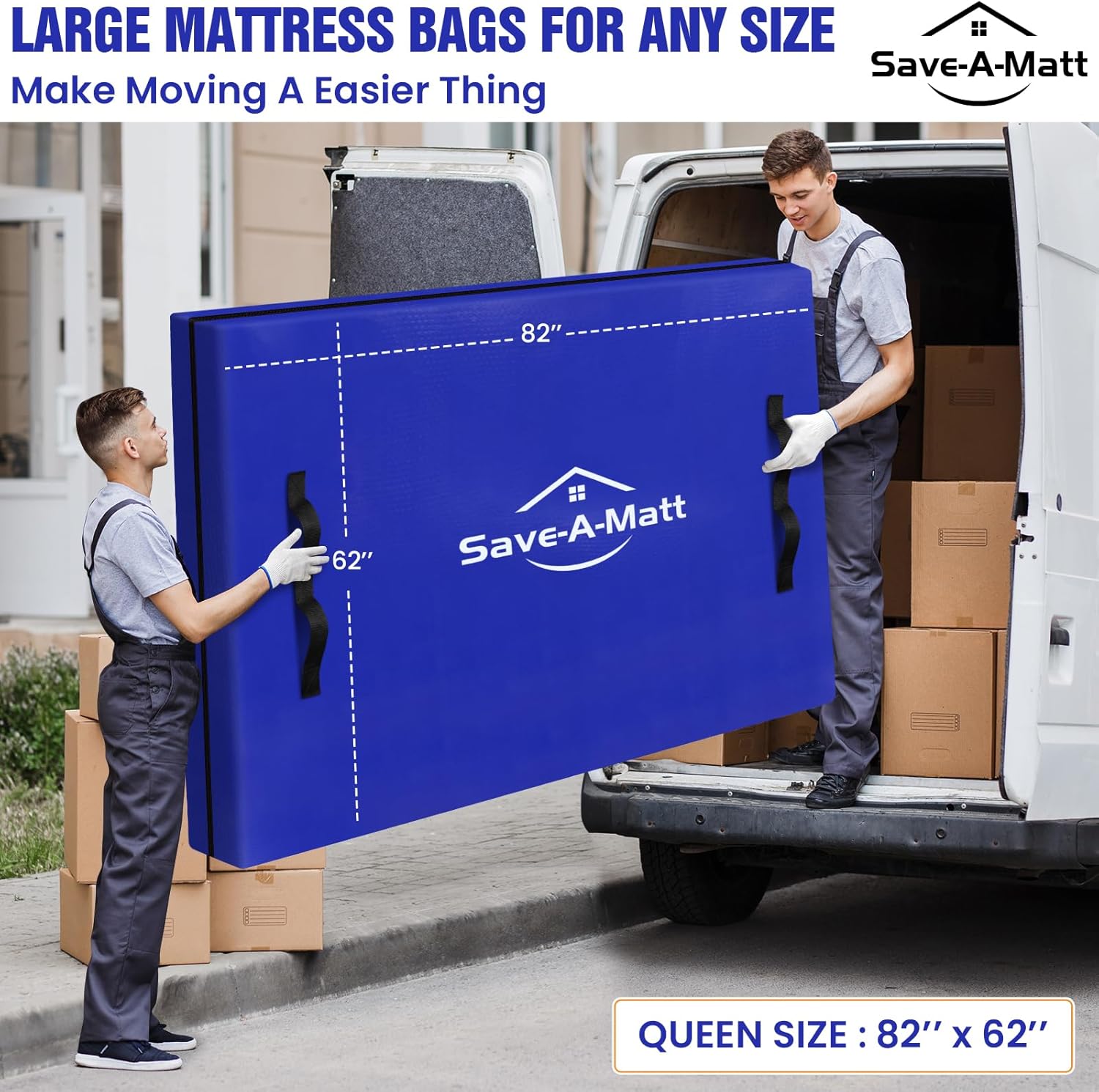 SaveAMatt Mattress Bags - Extra Thick Queen Mattress Cover for Moving | Reusable Waterproof Protector (82’’x63’’x15’’)