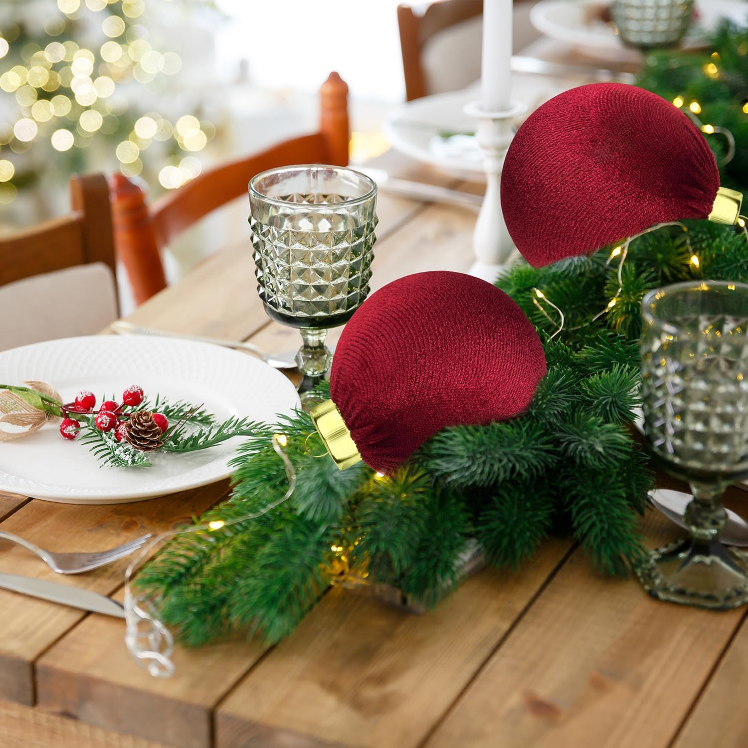 Regine Switzerland Dark Red Velvet Christmas Tree Ornaments - 15 PCS Shatterproof 3.15 Inch Baubles