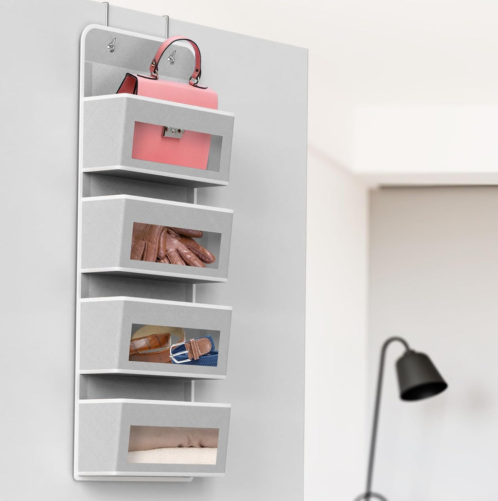 Simple Houseware 4 Pocket Over-The-Door Hanging Organizer - Gray Storage Solution for Bedroom & Bathroom