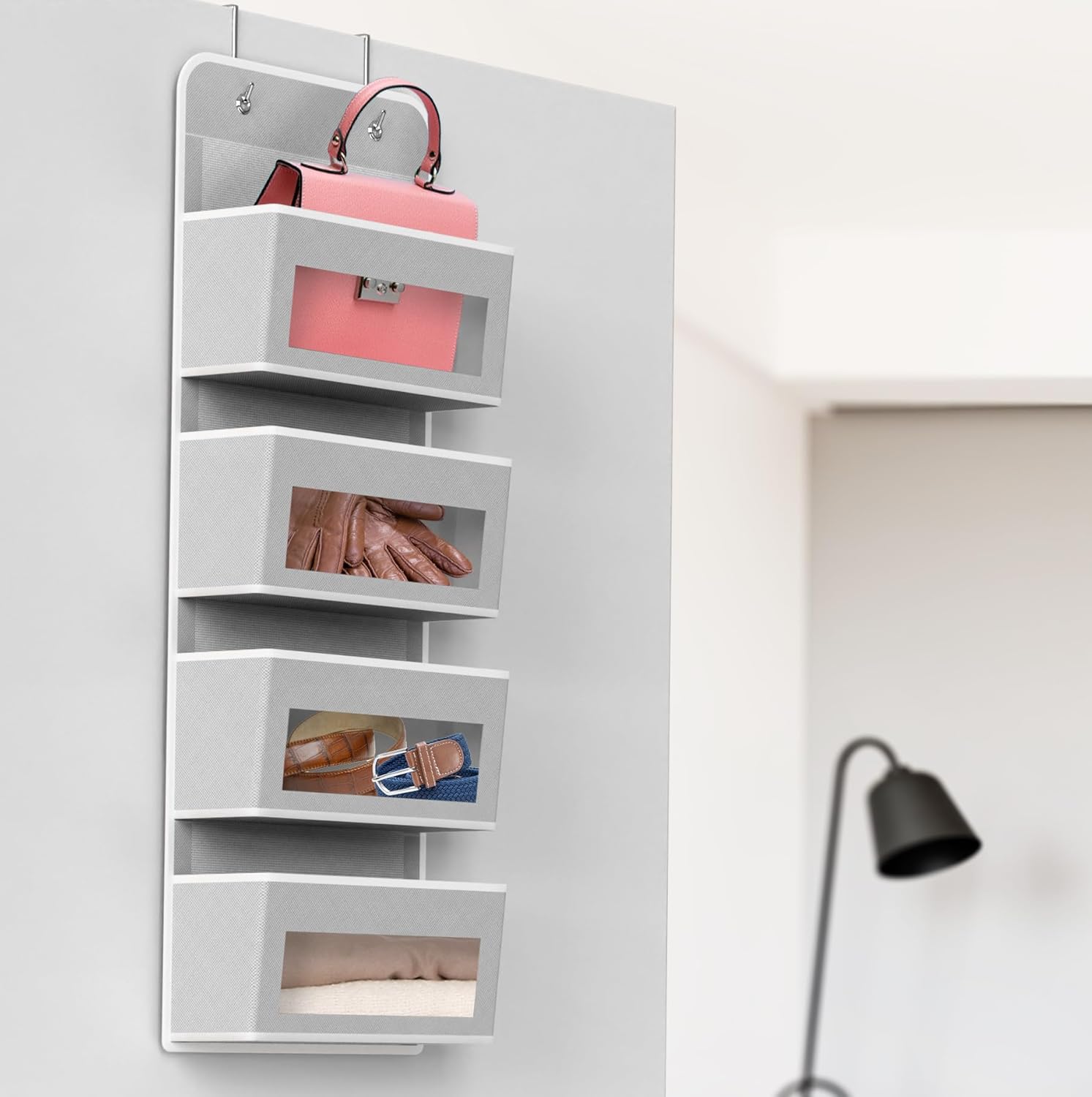 Simple Houseware 4 Pocket Over-The-Door Hanging Organizer - Gray Storage Solution for Bedroom & Bathroom