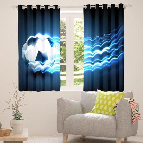 Feelyou Football Curtains Blue Flame Soccer Curtain for Bedroom Living Room Kids Boys Teens Sports Windows Drapes 52W x 84L Inches 2 Panels