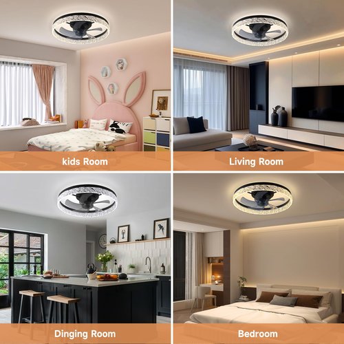20'' ceiling fan with light,low profile ceiling Fans with Lights and Remote,Stepless Color Temperature Change 6 Wind Speeds fandelier ceiling fan with light for bedroom,living room and kids room