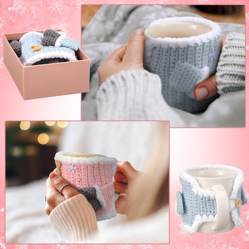 Perthlin 4 Pcs Sweater Mug Christmas Cozy Gift Winter Coffee Mug Knitted Cup Sweater Sleeve Cover Reusable Crochet Tea Warmer Wrap with Buttons Christmas Decoration for Coffee Drinkers