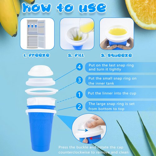 Hoinvaet Magic Slushy Maker Squeeze Cup Slushie Maker, Homemade Milk Shake Maker Cooling Cup Squee DIY it for Everyone (Blue)