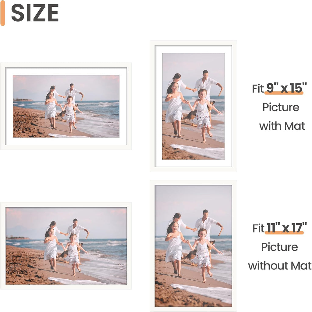 Upsimples 11x17 Picture Frame Set of 5 - Display 9x15 or 11x17 Photos | Elegant White Wall Gallery