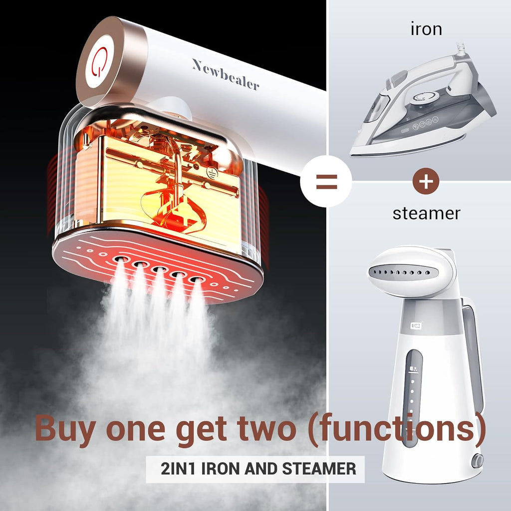 Newbealer Steamer for Clothes - 1200W Portable Steam Iron with 2 Steam Levels & Fast 15s Heat Up | Vertical & Horizontal Use