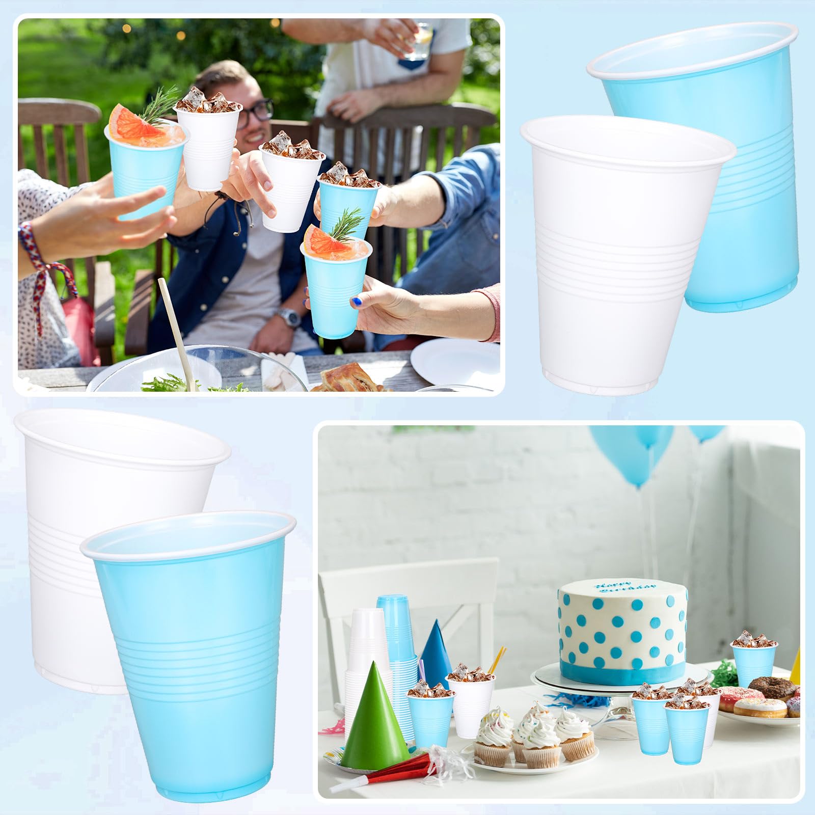 FYSUIMU 100Pcs Blue and White Plastic Cups 16Oz 2 Colors Disposable Drinking Cup for Baby Shower Blue Bridal Last Toast on The Coast Birthday Party Supplies