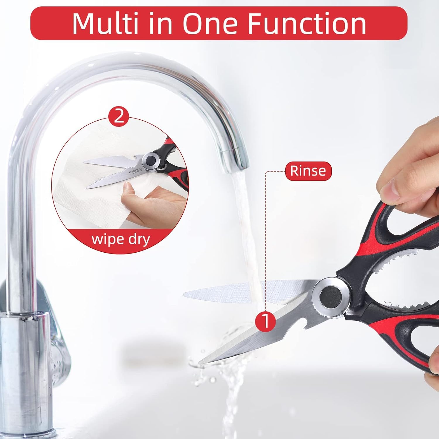 Raptor Kitchen Scissors - Heavy Duty Stainless Steel Multi-Function Shears | Dishwasher Safe, 2-Pack