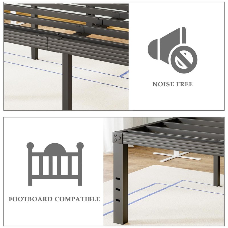 FSCHOS Bed-Frame-Queen, 14 Inch Metal Platform Bed-Frame No Box Spring Needed, Heavy Duty, Easy Assembly, Noise Free, Black